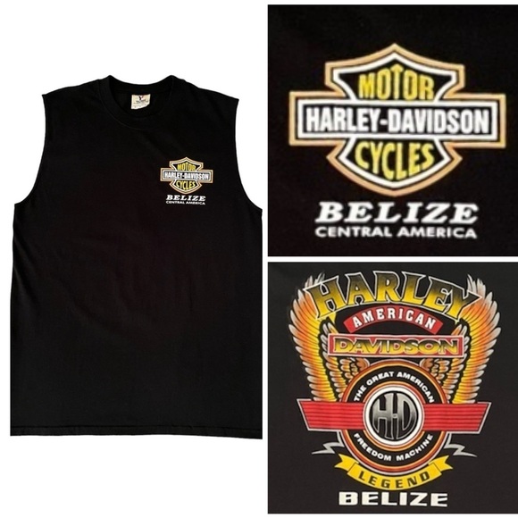 YAZBEK Harley Davidson Sleeveless T-Shirt Tank Size Large Black Belize - Picture 1 of 15